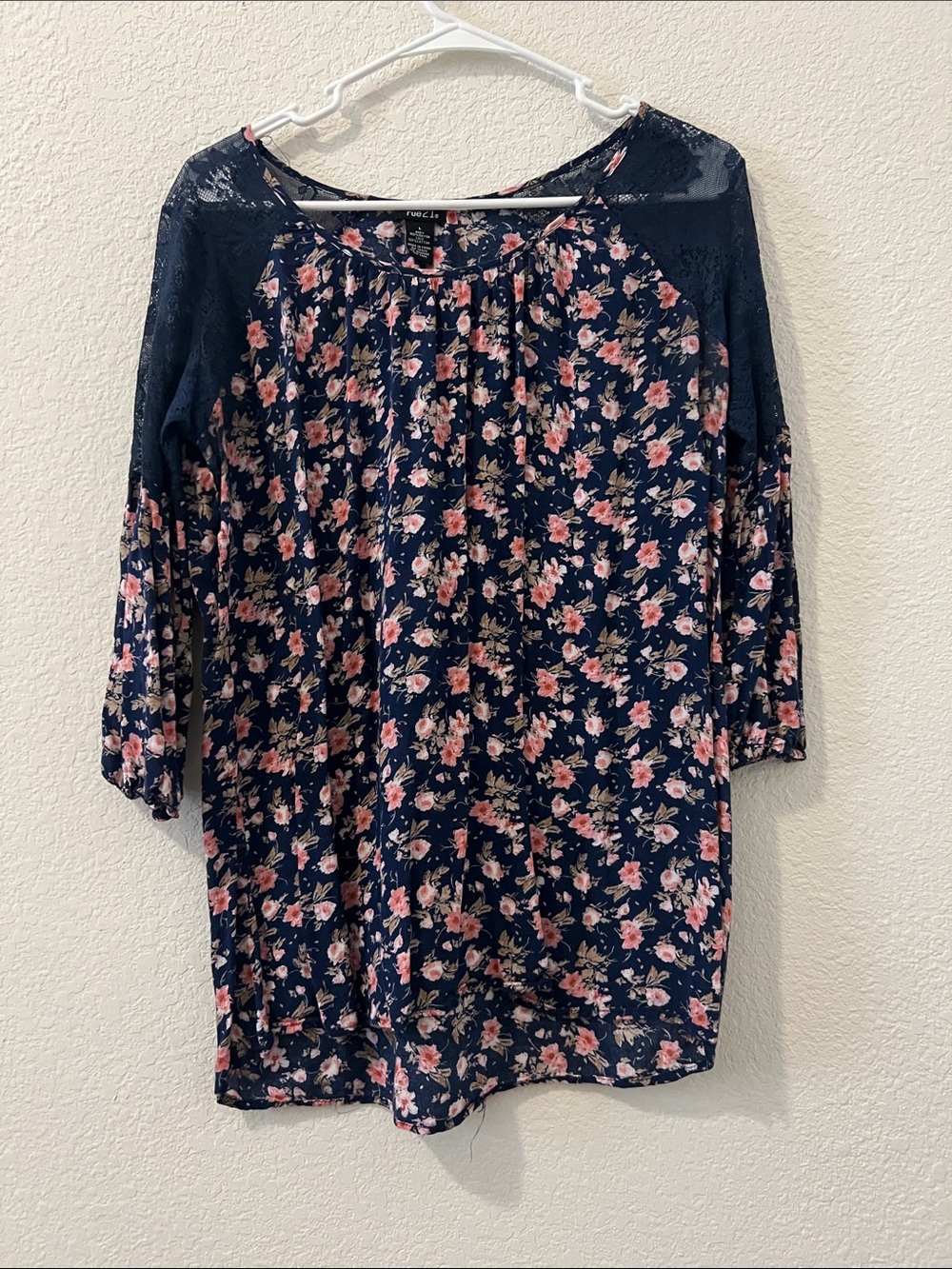 Rue21 Navy Floral Top with Pink Blossoms